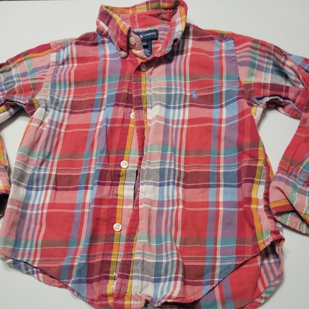 Ralph Lauren Button Down Boys 2t Collared Shirt Pony Long Sleeve Red Easter Top